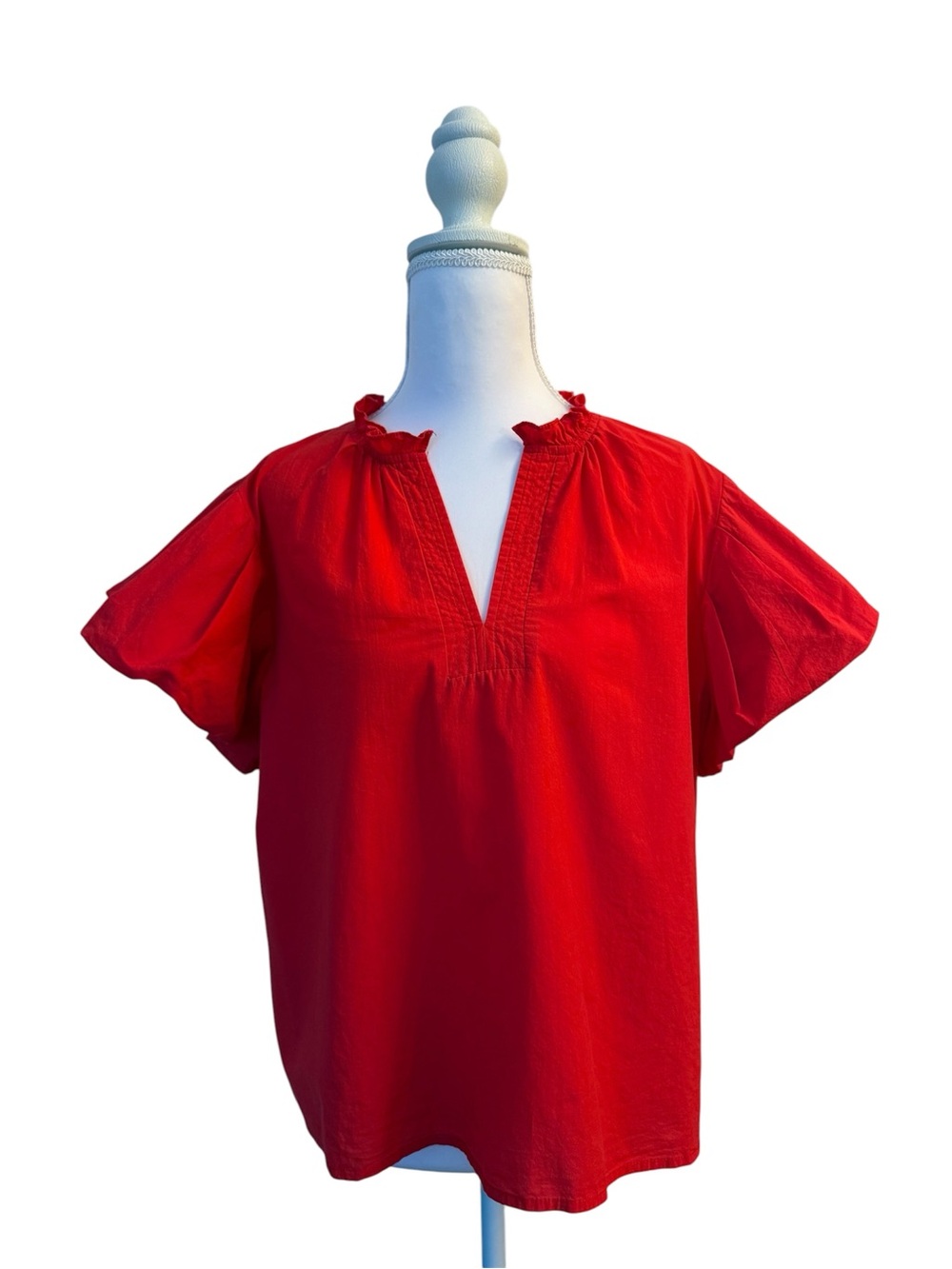 Avara Bright Red V-Neck Short Sleeve Blouse